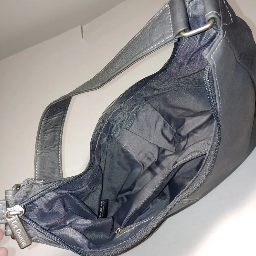 Le Donne Leather Collection Genuine Leather Hobo Baguette Purse Dark Grey OS